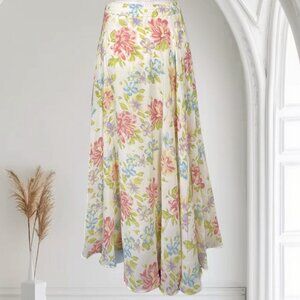 Chaus Garden Fairy White Pink Blue Floral Flower Maxi Skirt Size 14 / L